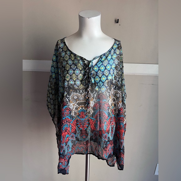 West Kei Tops - West Kei Blue and Red Patterned Blouse